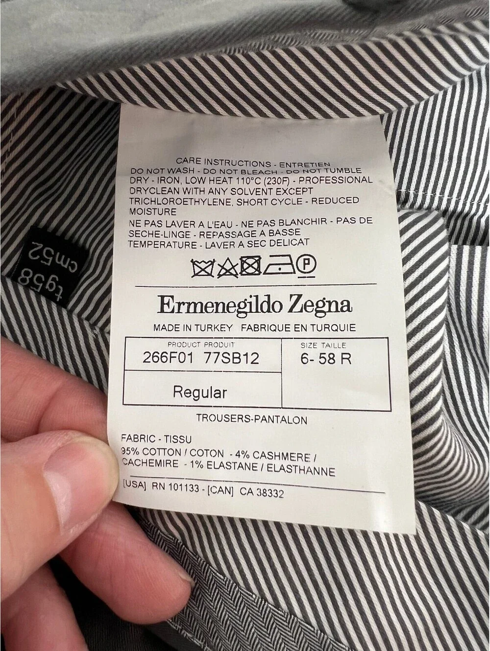 Ermenegildo Zegna Regular Fit Trousers US Size 48R (EU Size 6-58 R)